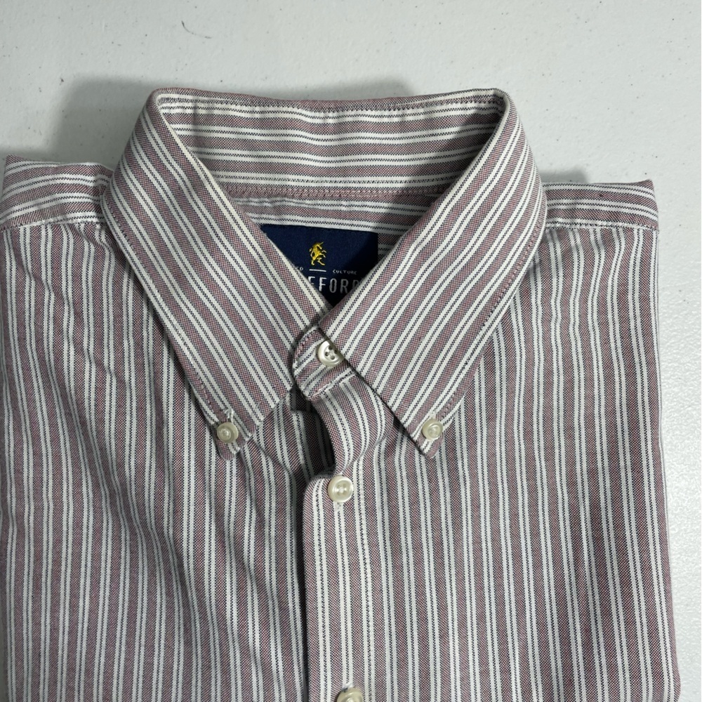 Stafford Men's Casual Button Down Shirt - Brown and White Stripes CB-114